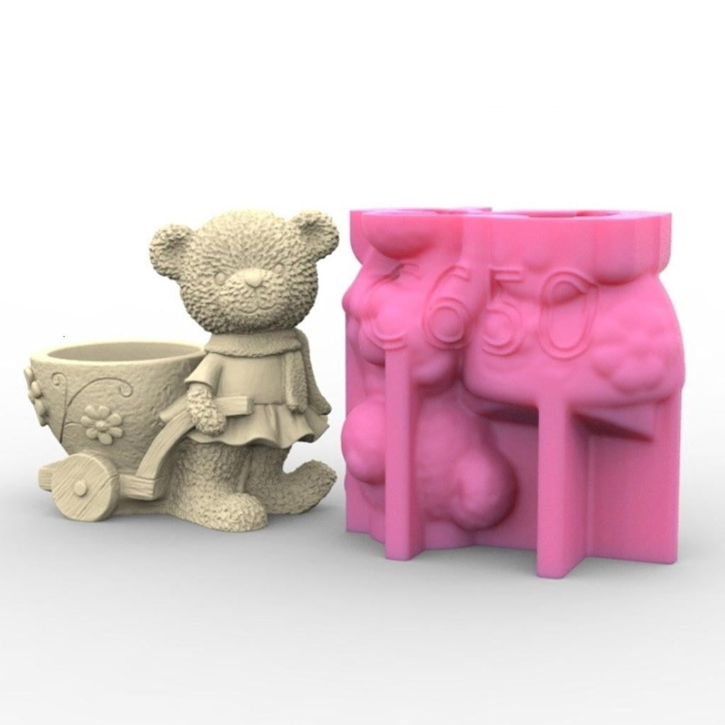 Osdhezcn 3D Bear Silicone Mould for Flower Pots Mold Concrete Cement Epoxy Resin Molds