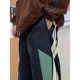 thumbnail image 5 of OYOANGLE Men's Colorblock Drawstring Waist Baggy Pants with Slant Pocket Dark Blue S, 5 of 6