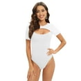 thumbnail image 2 of Xmarks Women's Cutout Neck Short Sleeve Tops Basic Bodysuit Jumpsuit White S-2XL, 2 of 5