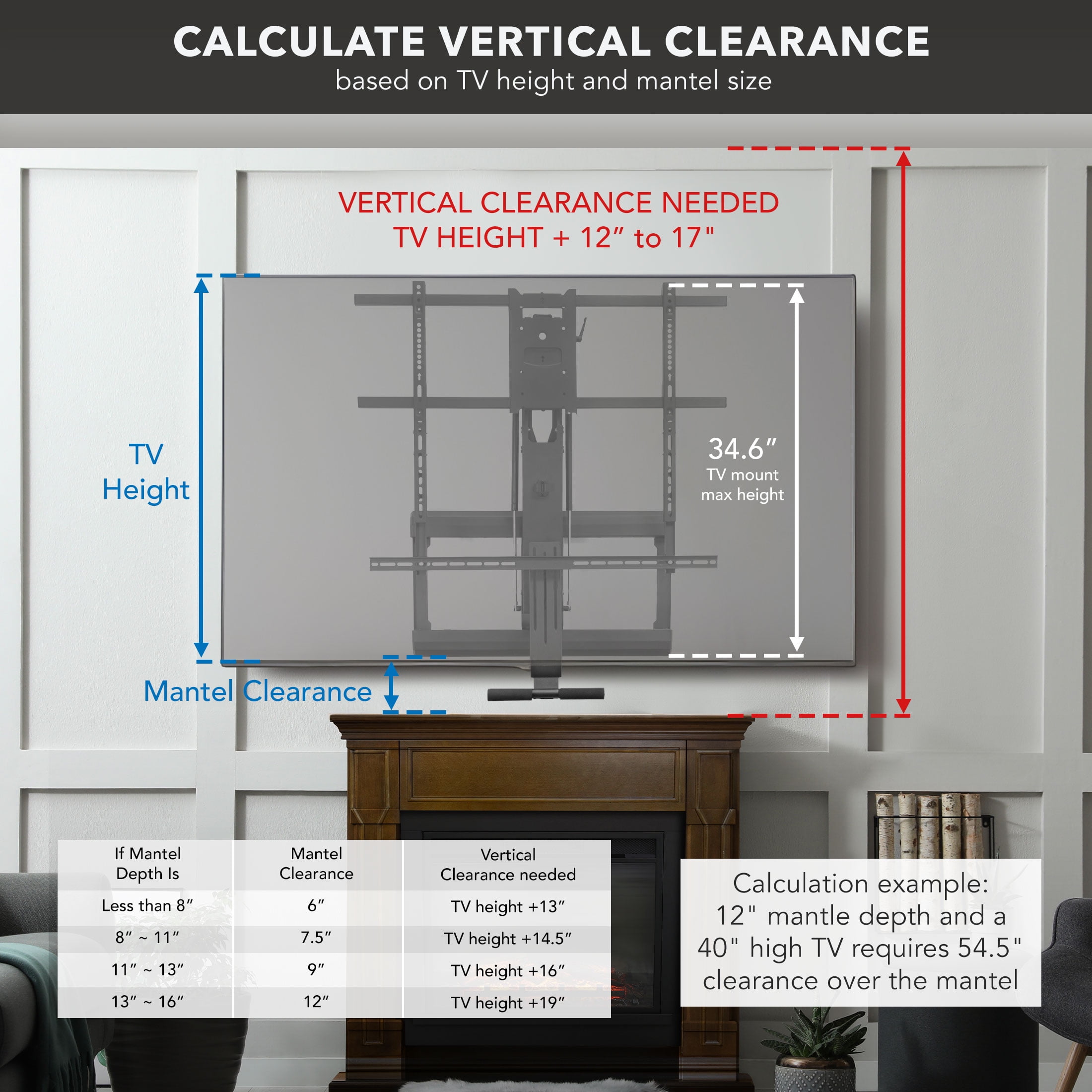 Pull Down Fireplace TV Mount - For TVs from 65" to 85"