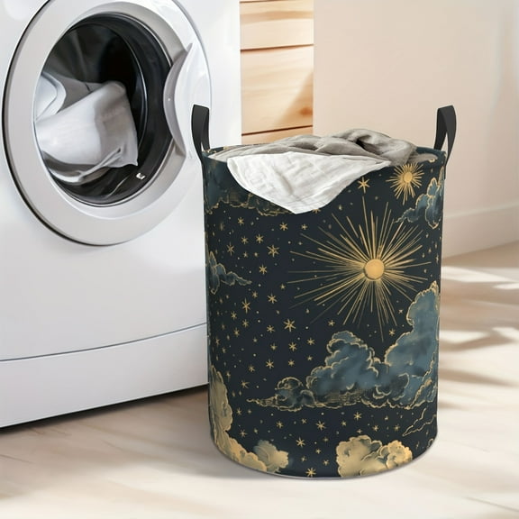 Extra-large Star-printed Laundry Basket - Thick Oxford Fabric, Foldable and Portable, Circular Design, Handle for Easy Carrying, Suitable for Home and Dormitory Use, Laundry Basket
