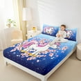 thumbnail image 4 of Manfei Dreamy Unicorn Child Twin Sheet Sets, Pink Cherry Blossoms Flower Twin Fitted Sheet, Blue Glitter Stars Print Flat Sheet, Microfiber Bedroom Decor, 3 Pieces, 4 of 7