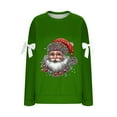 thumbnail image 5 of Christmas Long Sleeve Shirts for Women Vintage Santa Claus Print Sweatshirt with Bow Cute Round Neck Shirts Holiday Party Tops for Women, 5 of 5