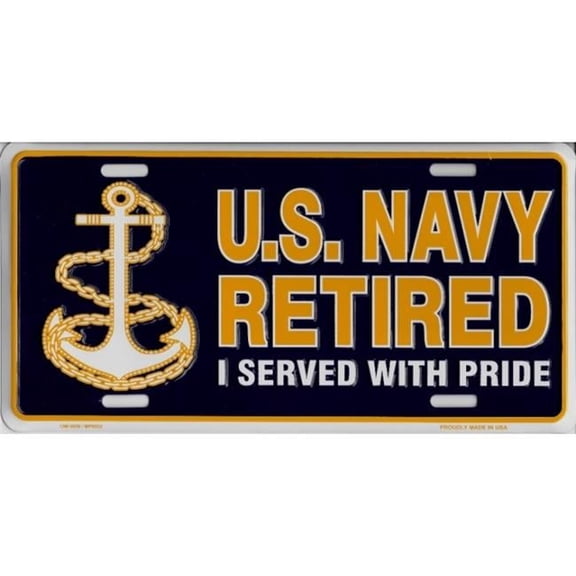 U.S. Navy Retired Metal License Plate