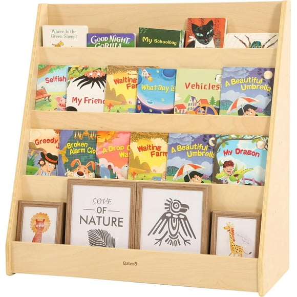 Large Single-Sided Bookshelf Kids Bookshelf with Storage Premium Wood Book Shelf for Kids Rooms Magazine and Book Storage Rack Montessori Shelf for Classrooms Playrooms Nursery