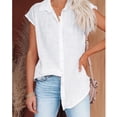 thumbnail image 2 of Camisa con botones para mujer, manga corta, Color brillante puro, blusa informal holgada de manga corta para mujer, para salida, oficina, fiesta, blanco L, 2 of 6