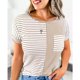 thumbnail image 3 of Camiseta de mujer de manga corta con patrón de tiras y cuello redondo, Top cómodo para viajes de verano, 3 of 6