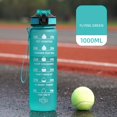 thumbnail image 3 of Hariumiu 1000ml Water Cup Food Grade Leakproof Large Capacity with Time Marker Lanyard Design Dust-proof Motivational Sports Water Bottle with Straw Office Supplies-Green, 3 of 8
