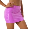 thumbnail image 4 of Minifalda de látex de charol para mujer, de color liso, con cintura elástica, brillante, para discotecas, fiestas, festivales de música, 4 of 5
