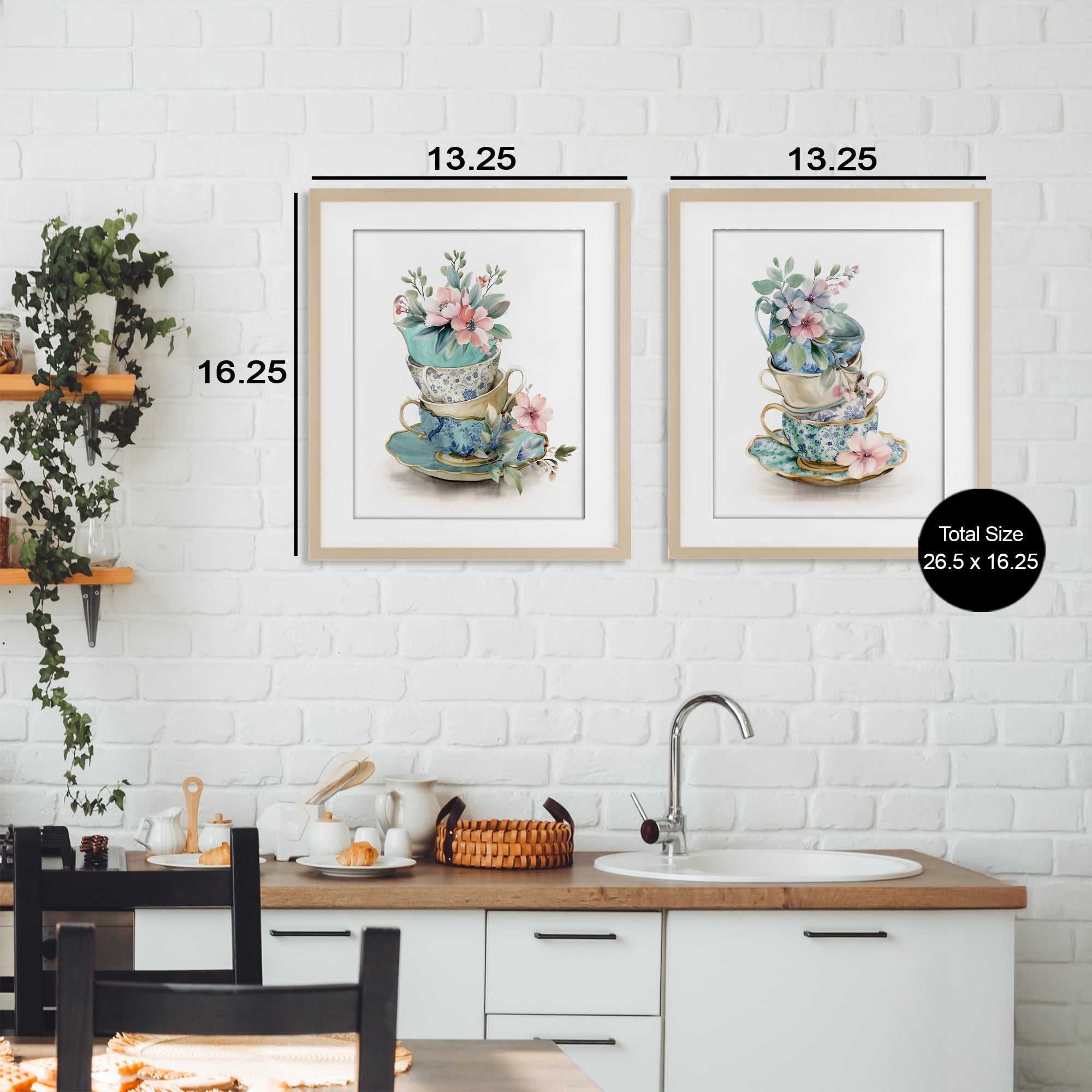 Stupell Industries Stacked Teacup Chinoiserie 2 Piece Birch Framed Print Under Glass Set, design by Kim Allen