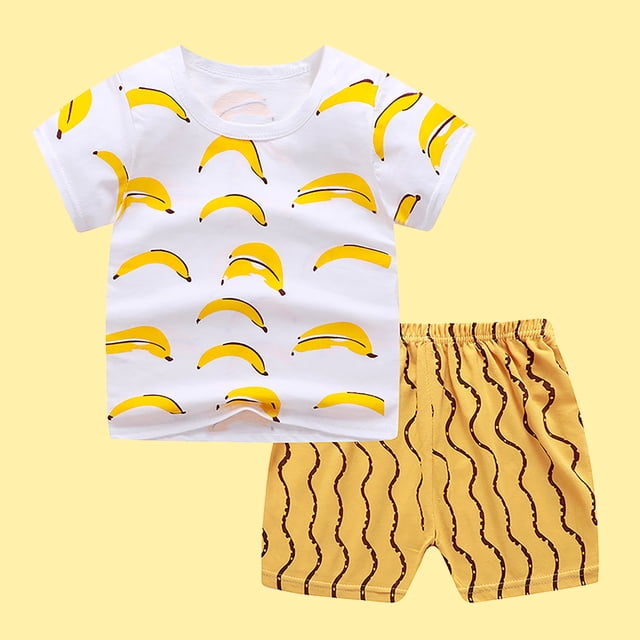 Toddler Boys Cartoon Print Pattern Short Sleeve Clothes Summer Two-piece Sute