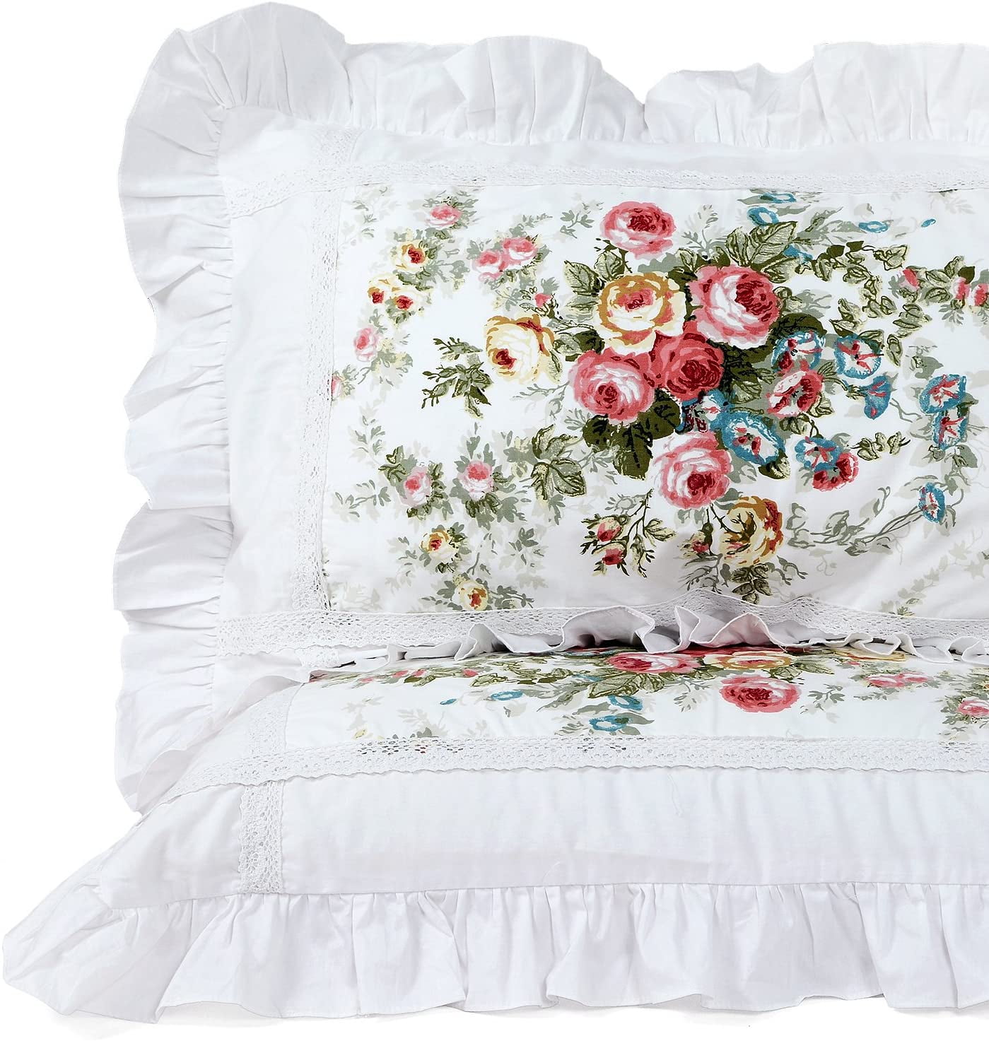 Details about   Country Roses Pink Floral Print Pillowcases Shabby Chic Vintage Long Ruffles 1pc 