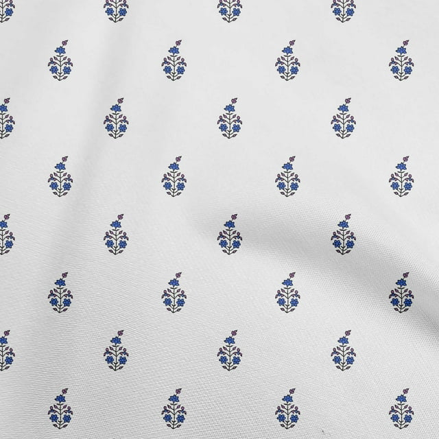 oneOone Polyester Spandex Medium Blue Fabric Asian Floral Block Sewing Craft Projects Fabric Prints By Yard 56 Inch Wide