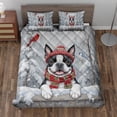 thumbnail image 2 of Playful Boston Terrier Welcomes Winter Snowy Day with Cardinal Bird Quilt Bedding Set Gentleman Dog Lover Gifts 1 Blanket Bed Cover 2 Pillowcases - 12017, 2 of 5