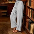 thumbnail image 7 of Gamviast Womens Striped Wide Leg Pants Elastic Waist Drawstring Side Slit Casual Palazzo Trousers with Pockets Lightweight Beach Pants for Vacation Lounge Summer Wear Gray XL, 7 of 7