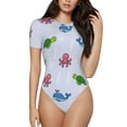 thumbnail image 2 of Uemuo Sea Turtle Whale Pattern Women's One Piece Short Sleeve Swimsuit Rash Guard Surfing Modest Quick-drying Swimsuit Beach Essentials-Small, 2 of 9