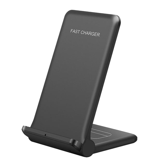 Cargador inalámbrico 2 en 1 de plástico de 20 W con soporte de carga rápida y cable tipo C. Negro