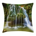 thumbnail image 1 of Waterfall Decor Throw Pillow Cushion Cover, Water Falls to Lake above Rock Umbrella Covered with Botanic Plants, Decorative Square Accent Pillow Case, 18 X 18 Inches, White and Green, by Ambesonne, 1 of 2