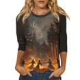 thumbnail image 1 of Camisa para mujer, moda informal, manga raglán, cuello redondo, manga 3/4, suelta, camiseta estampada de Halloween, top para mujer, 1 of 7