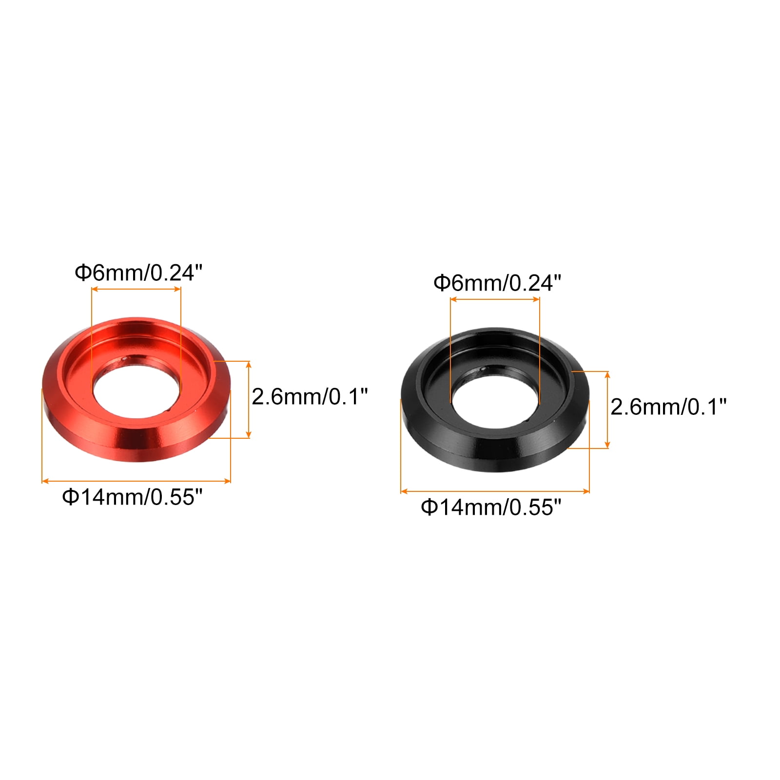 Uxcell M6 Cone Cup Countersunk Washers Aluminum for Screw RC 40Pcs Black/Red