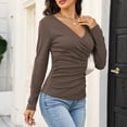 thumbnail image 4 of Women's wrap-around long-sleeved blouse with pleats and a V-neck, bodycon dress, 4 of 9