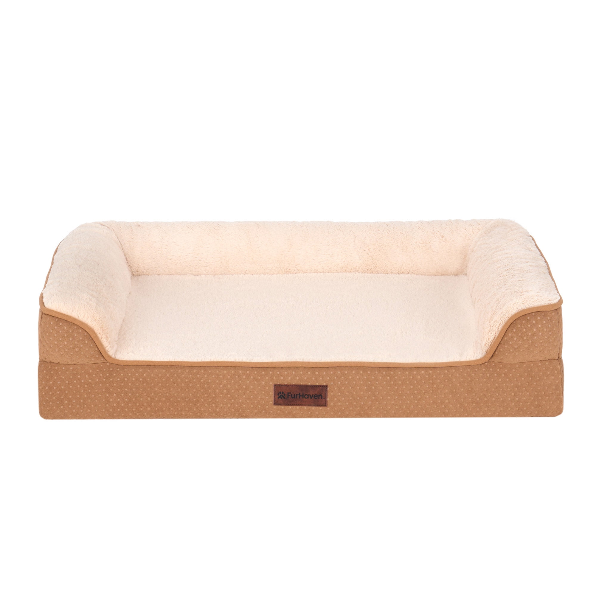 FurHaven Plush & Embossed Velvet Dreamer Orthopedic Sofa Pet Bed for Dogs and Cats - Cognac, Medium