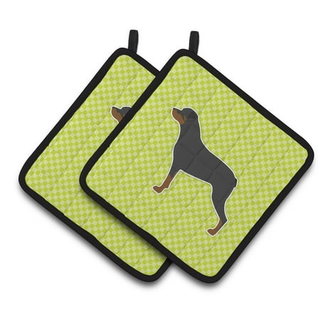 

Carolines Treasures BB3866PTHD Rottweiler Checkerboard Green Pair of Pot Holders 7.5HX7.5W multicolor