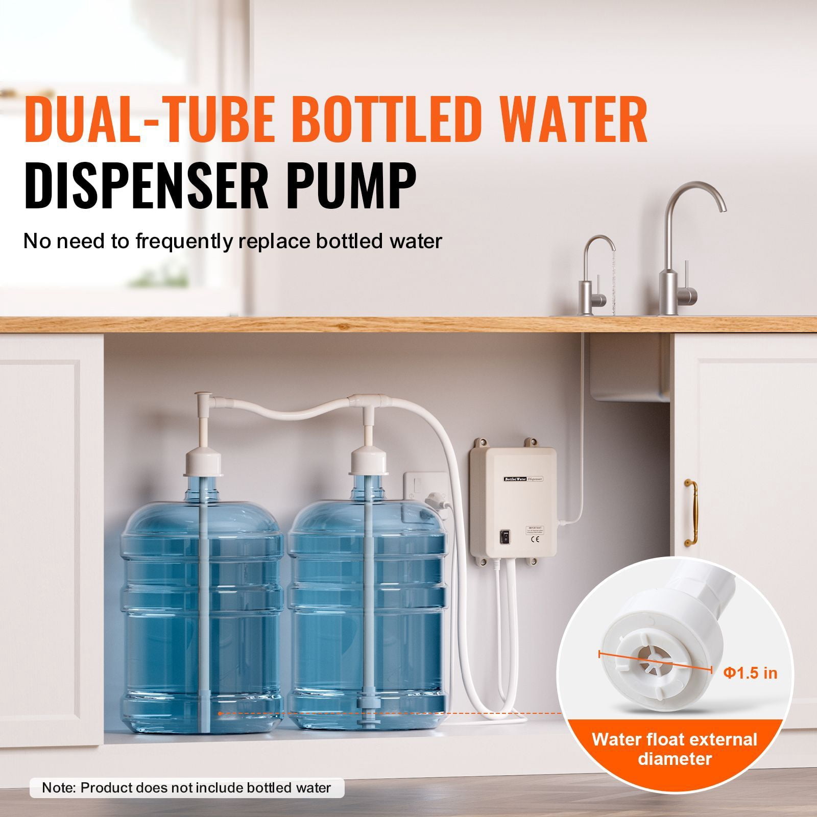 Dual-Tube Bottled Water Dispenser Pump System, 40-60 PSI, 0.67 GPM, Dual Switch Protection, Quiet Operation for 5-Gallon Water Jug