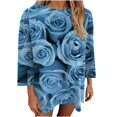 thumbnail image 1 of Camiseta holgada estampada a la moda para mujer, blusa de manga 3/4 de longitud media, Tops informales con cuello redondo Pompotops FGAJ3717, 1 of 6