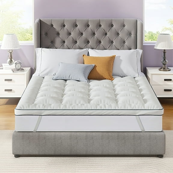 Airdown California King Mattress Topper - Extra Thick Pillow Top Pad for Back Pain Relief, Down Alternative Filled, Washable with Elastic Straps