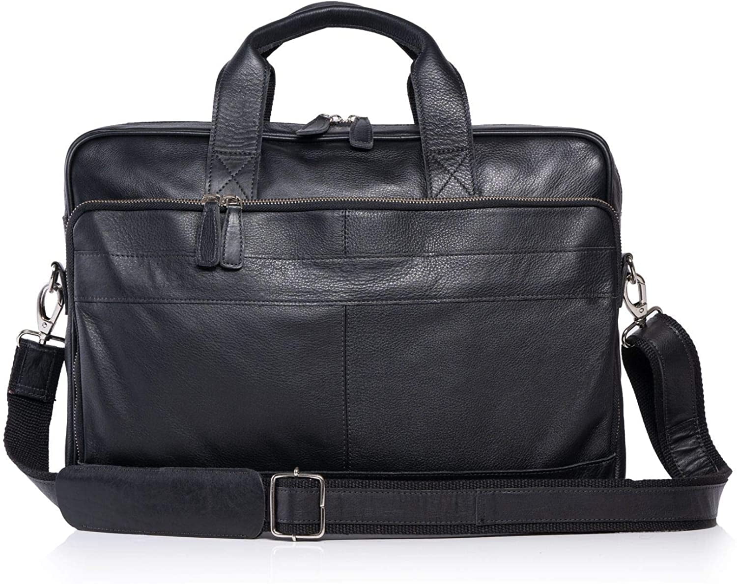 KomalC 16 Inch Leather briefcases Laptop Messenger Bags for Men and Women Best Office School College Satchel Bag Black