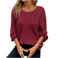thumbnail image 1 of Hauts en Tricot Gaufré à Col Rond pour Femmes, Chandail Décontracté à Manches Longues, Blouses Légères, 1 of 7