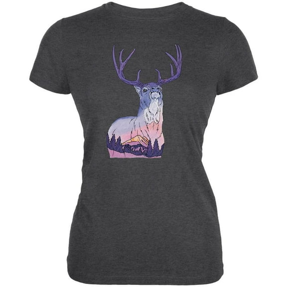 Sunset Buck Dark Heather Juniors Soft T-Shirt - Large
