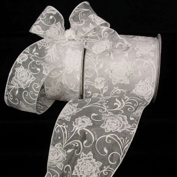 The Ribbon People White Roses Sheer Wired Craft Ribbon 5" x 20 Yards