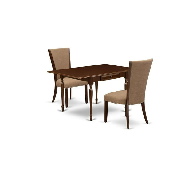 East West Furniture East-West Furniture MZVE3-MAH-47 - A kitchen table set of two great dining room chairs with Linen Fabric Light Sable color and an attractive drop leaf rectangle wooden table...