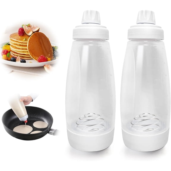 Pancake Batter Dispenser with Blender Balls, Equipped with Silicone Spatula Pancake Mixer Bottle, Kitchen Batter Squeezer Bottle Suitable for Cupcakes, Pancakes, and Muffins