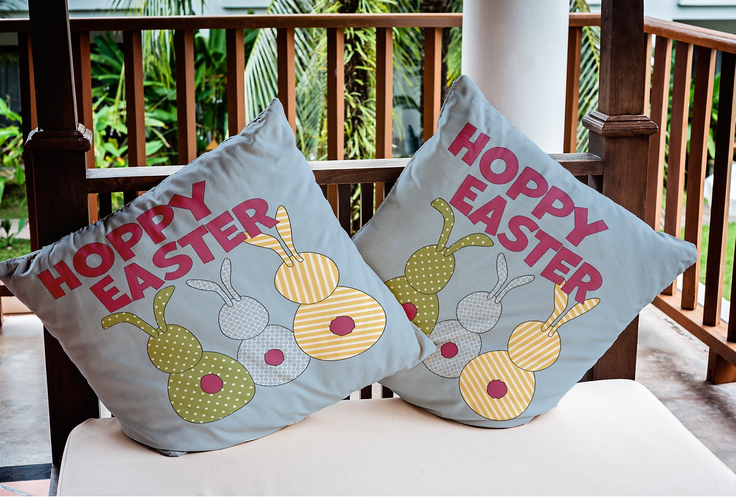 18" x 18" Simply Daisy Hoppy Easter Indoor/Outdoor Pillow, Lighter than Air Blue Qty 1