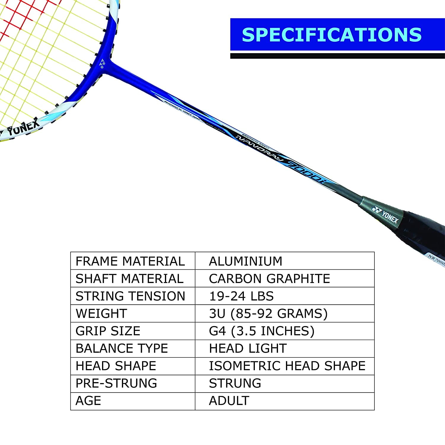 Yonex Nanoray 7000I G4-2U Badminton Racquet with free Full Cover, Blue