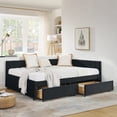 thumbnail image 2 of Full Size Upholstered Tufted Bed Frame with Two Drawers, Sofa Bed Frame with Comfortable Backrest and Armrests, Velvet, Black(79.5''x58''x25''), 2 of 9