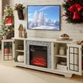 thumbnail image 3 of Fireplace TV Stand for TVs up to 65", Paproos Farmhouse TV Stand with 18" Electric Fireplace, Entertainment Center Televison Console Table with Realistic Stacked Stone & Adjustable Shelves, White, 3 of 14
