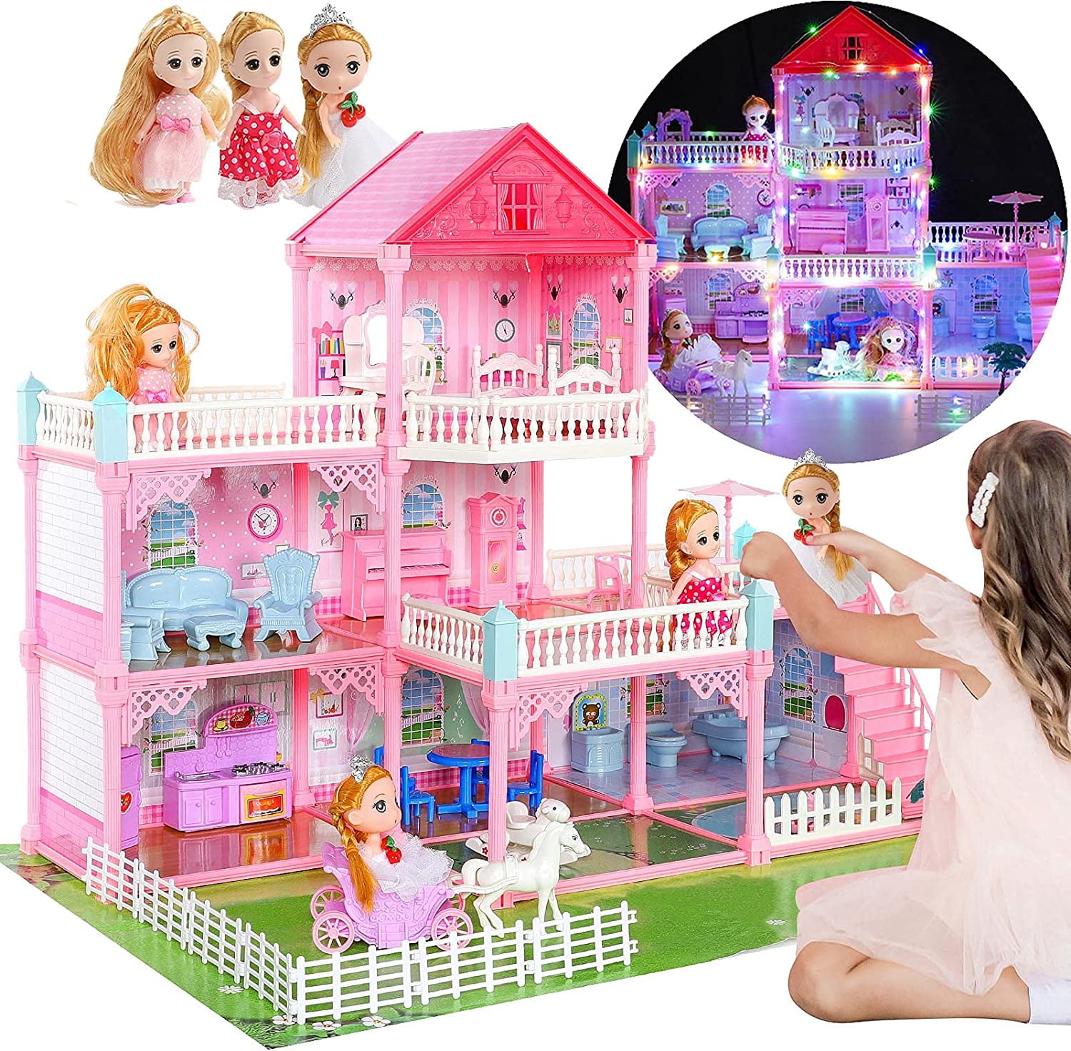 Barbie Size Doll House Girls Dream Play Playhouse Dollhouse Wooden  Furniture 706943659564