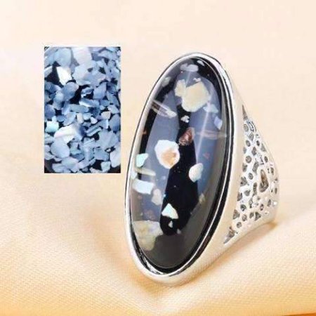 Abalone Shell Gemstone - ON SALE - Elongated Abalone Cabochon Heart Cut-Out Silver Ring Black/Gold / 7.75