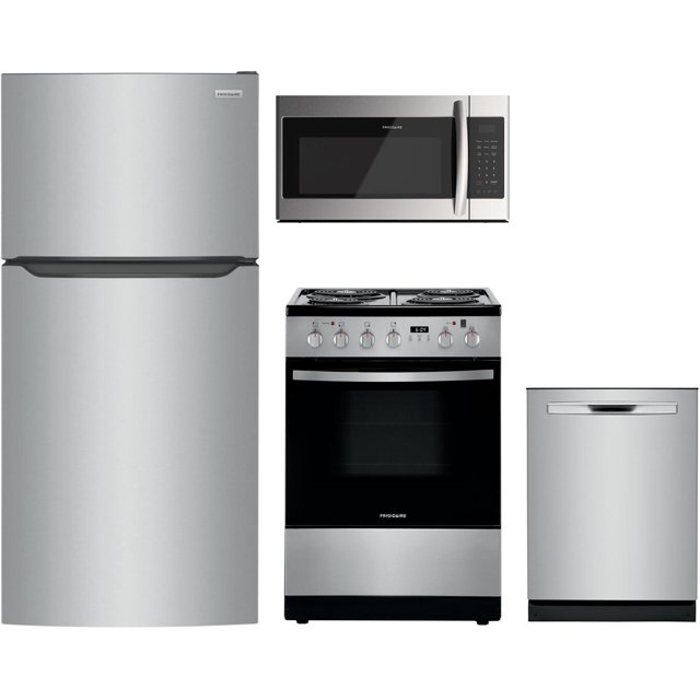 4 Piece Kitchen Appliances Package with FFHT1835VS 30 Top Freezer Refrigerator 24 Electric Range