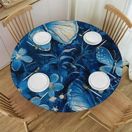 

Patifu Blue Butterflies Flowers Moon Round Table Cover Stain Resistant & Washable Indoor Outdoor Tablecloth for Kitchen Dining Wedding Parties 100% Polyester Full Width Single-Sided Printing 46 -50