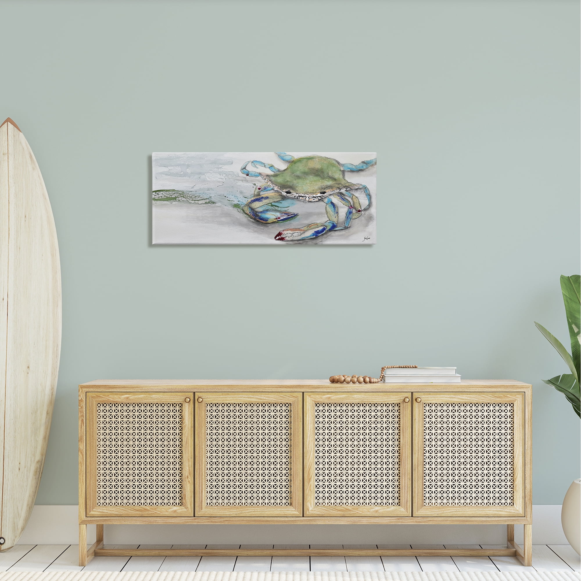 Stupell Industries Vivid Crab Beach Shoreline Nautical Landscape Scene Painting Gallery Wrapped Canvas Print Wall Art, Design by Stacy Gresell