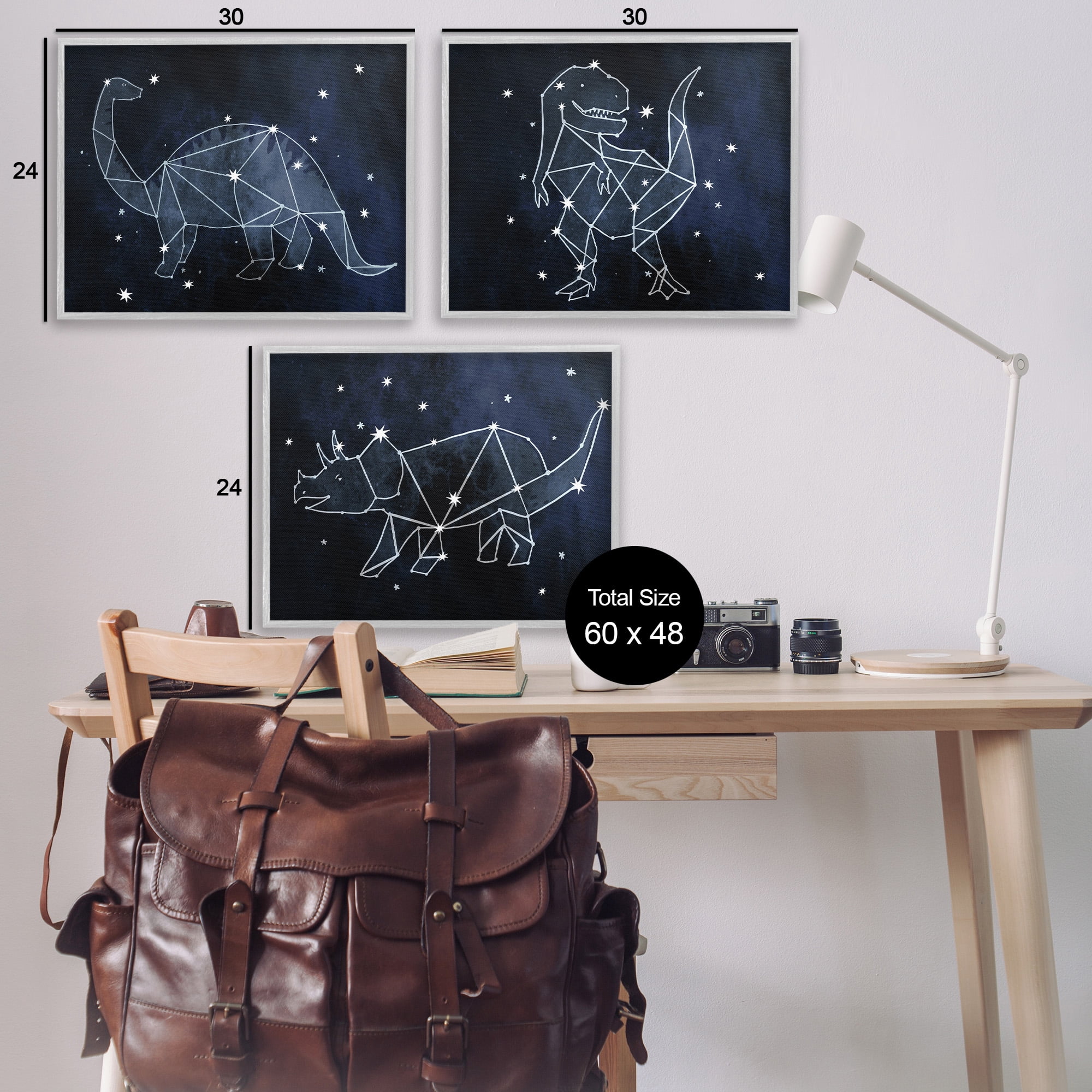 Stupell Industries Night Sky Dinosaur Constellations Animals & Insects Painting Gray Framed Art Print Wall Art, 30 x 24, Set of 3