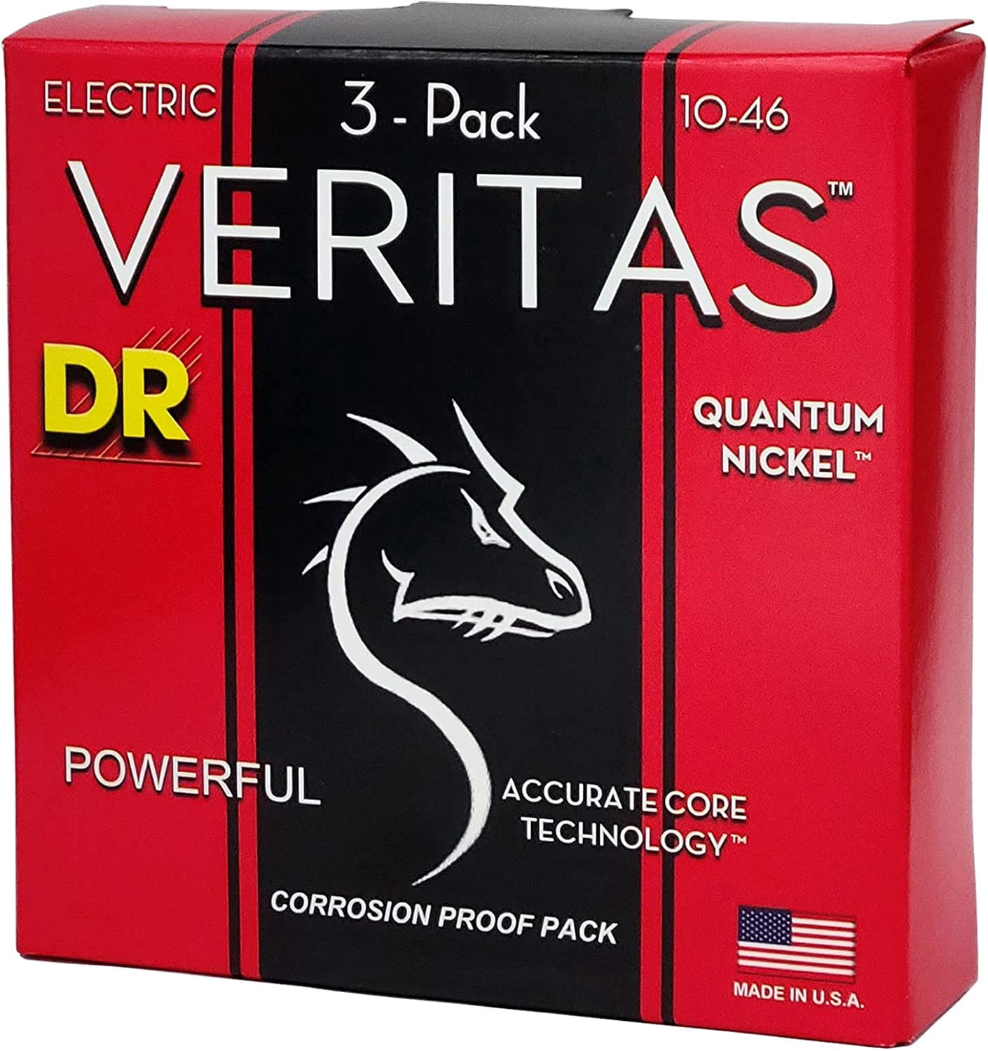 DR Strings VERITAS Uncoated Accurate Core Technology Electric Guitar Strings 3-Pack Medium (10-46)