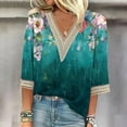 thumbnail image 2 of Womens Blouses Long Sleeve Fashion Women's Summer V-Neck 3/4 Sleeve Lace Print Casual T-Shirt Blouse, 2 of 5