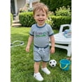 thumbnail image 4 of BemeyourBBs Baby Boys Girls Football Birthday Outfits 1st Years Old Birthday Clothes Short Sleeve Soccer Embroidery Striped Romper Top with Pockets Shorts 2Pcs Set Infant Baby Boy Girl Summer Clothes, 4 of 9