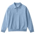 thumbnail image 4 of Conairie Polo Shirts for Men Long Sleeve Fall Henley Waffle Lapel Quarter Button Polo Shirt Casual Striped Loose Fit Sweat Tops Blue XXXL, 4 of 4